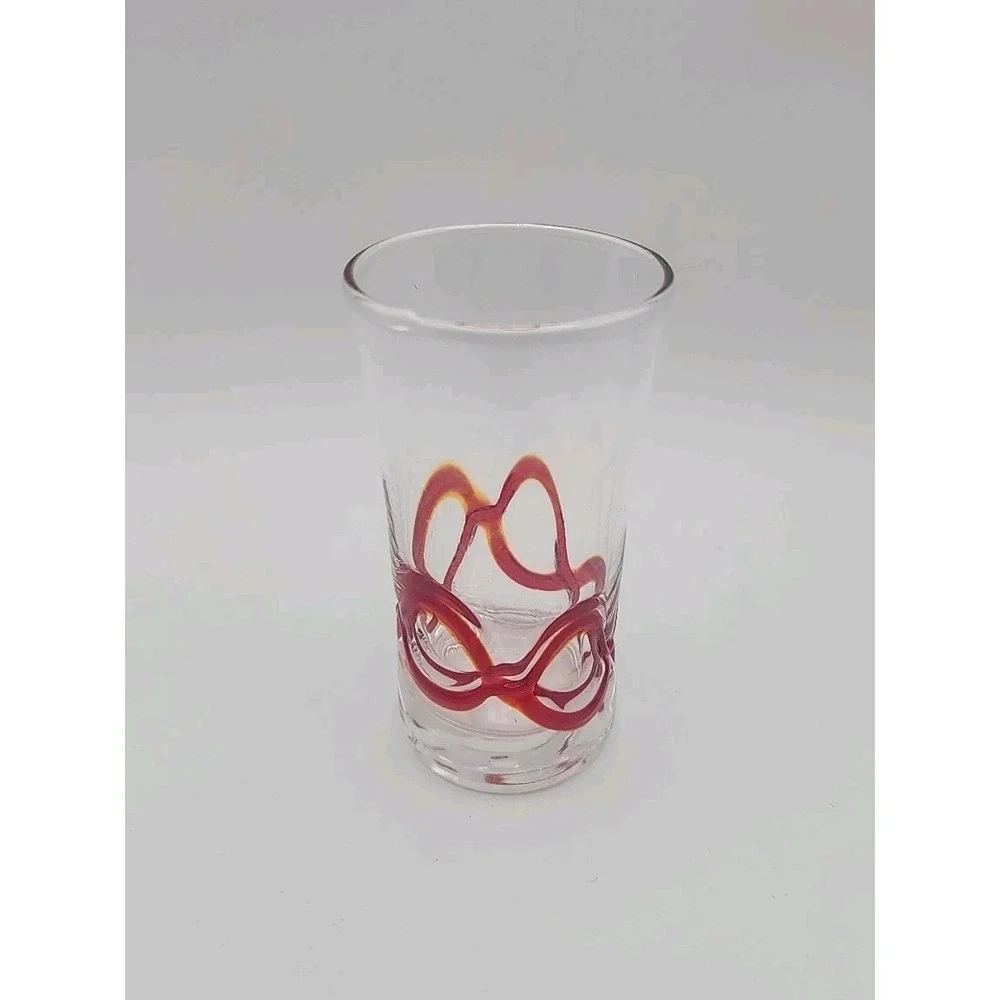 6 Pier 1 Swirline Red Swirl 4 oz. Cordial Liqueur Shot Glasses + Tray FREE SHIP